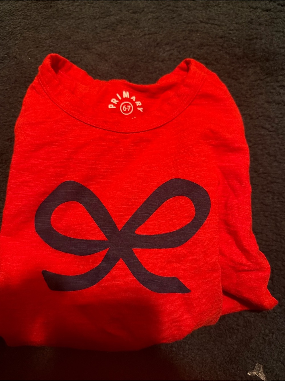 Primary Red Short-Sleeve Tee with Navy Bow Graphic